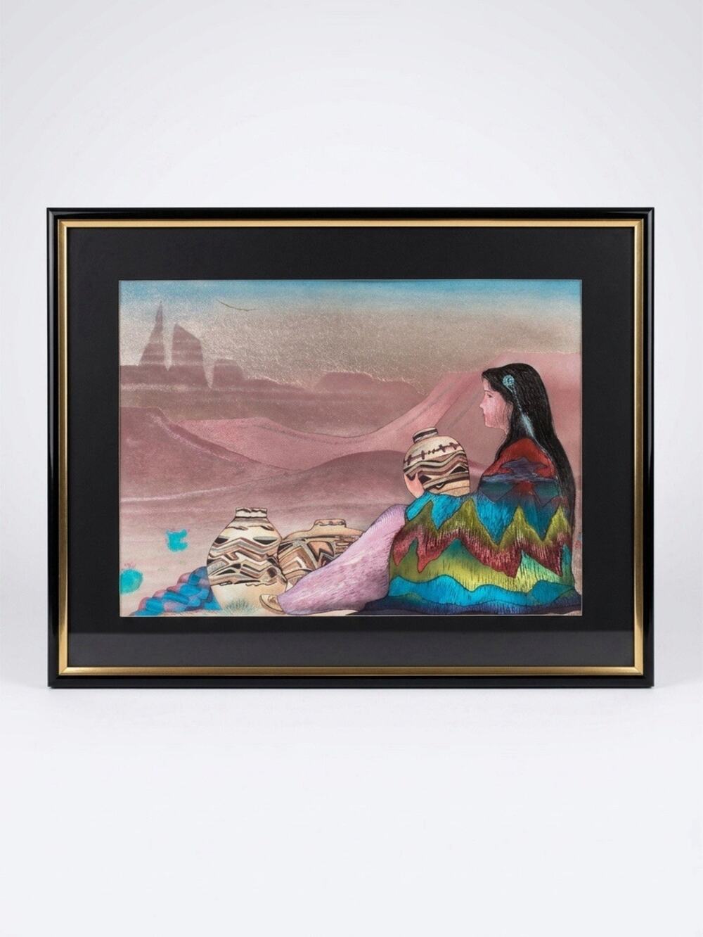 VTG 90s Foil ArtPrint Southwestern Native American Women Cottage Home WallDecor